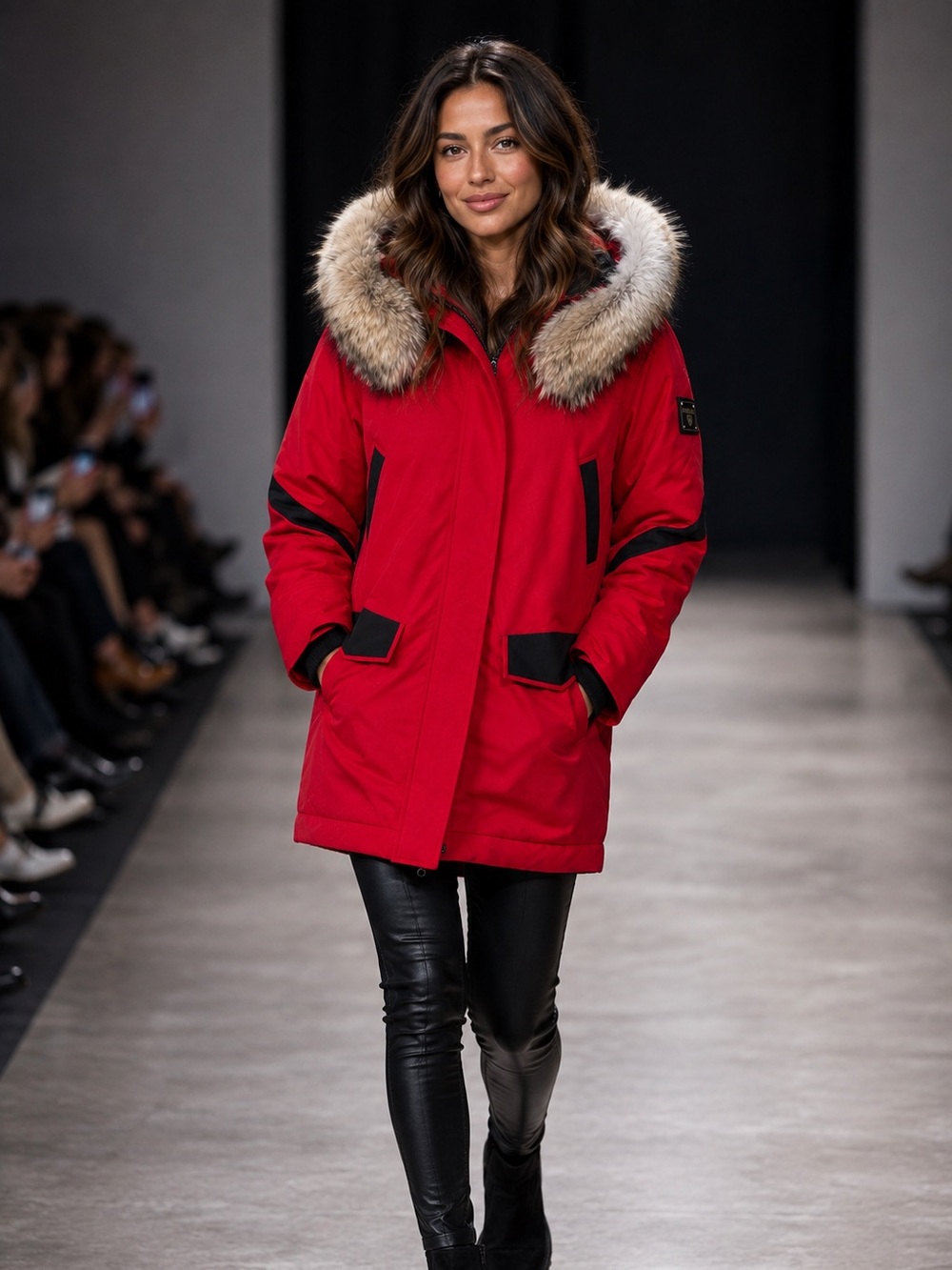 Women's Red Fur-Trimmed Parka